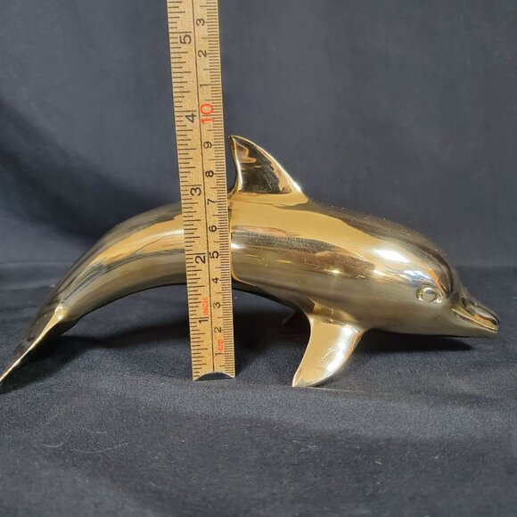VTG Solid Brass Dolphin Figurine Coastal Nautical Decor Polished Brass Ocean Ani - Picture 6 of 16